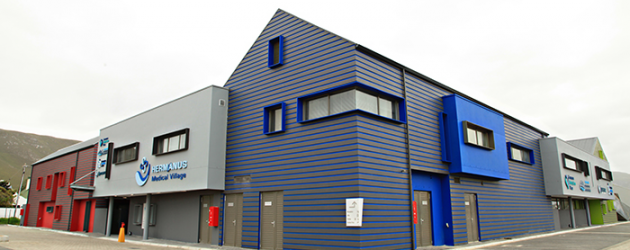Modern medical centre cladded with brightly coloured Magnaboard