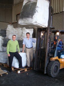 cement Chris Tapsell of International Portland Cement; Johan Dobbies, senior business development manager of SACD; and forklift driver Wessels Sauls.